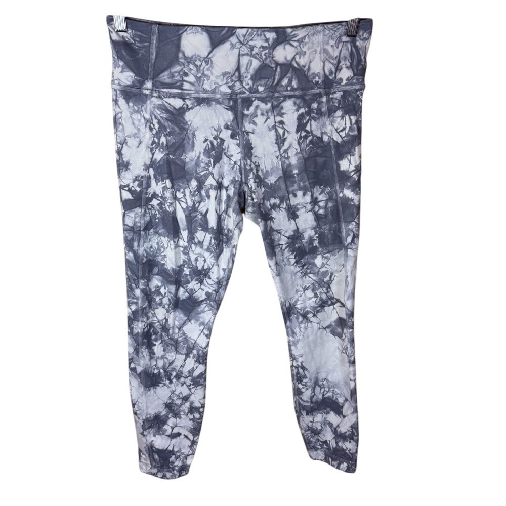 Athleta Salutation Tie Dye 7/8 Leggings Size Large Activewear Outdoor Gray White